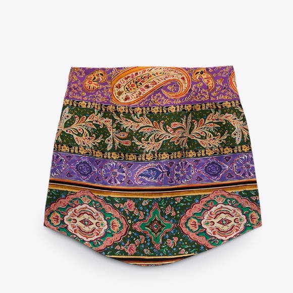 Zara Multicolor Printed Asymmetric High Waisted Mini Skirt Size XS - Picture 12 of 14